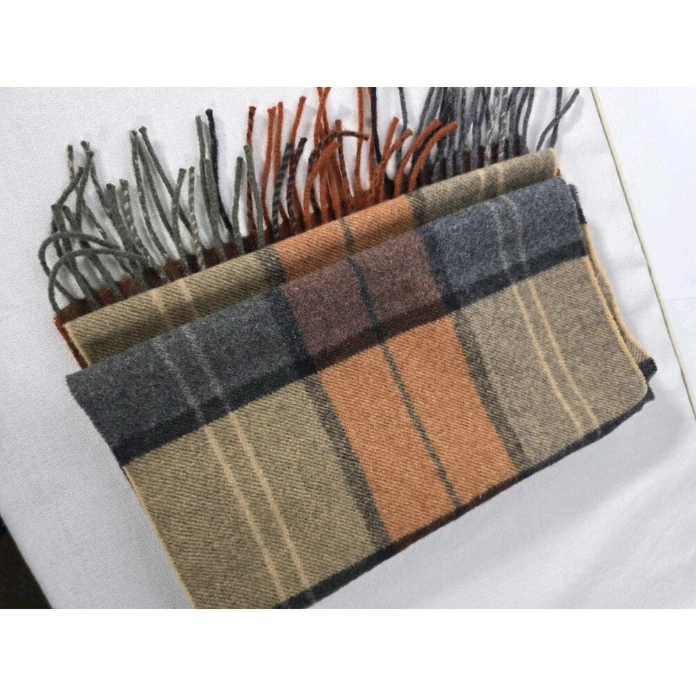 Jos. A. Bank 100% Cashmere Knit Plaid Fringe Men's Scarf